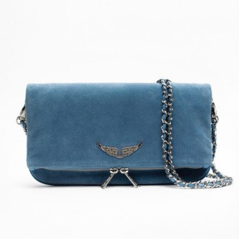 Zadig & Voltaire Blue Suede Rock Clutch w/ Straps
